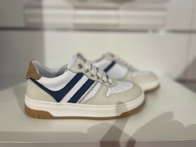 SNEAKER WIT/INDIGO/BEIGE